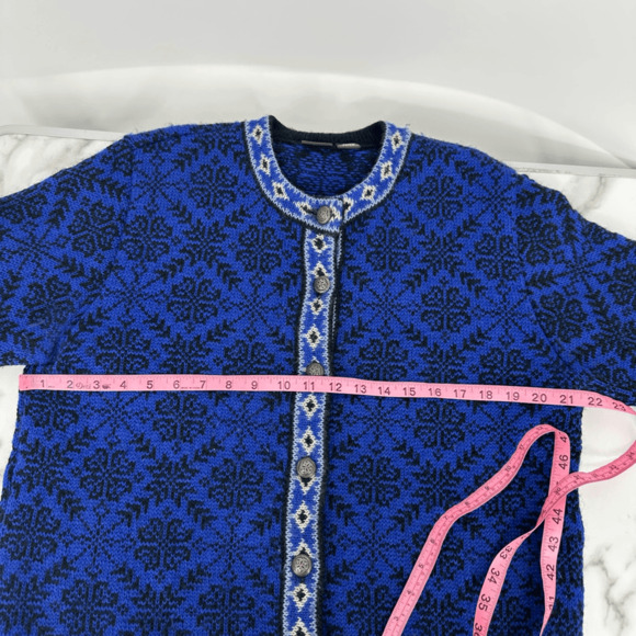 Vintage LL Bean Womens M Cardigan Sweater Wool Blue White Nordic Scandinavian - Picture 6 of 10